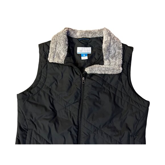 Columbia Vest Womens XL Used Black Quilted Faux Fur Collar Winter Fall - Picture 5 of 12